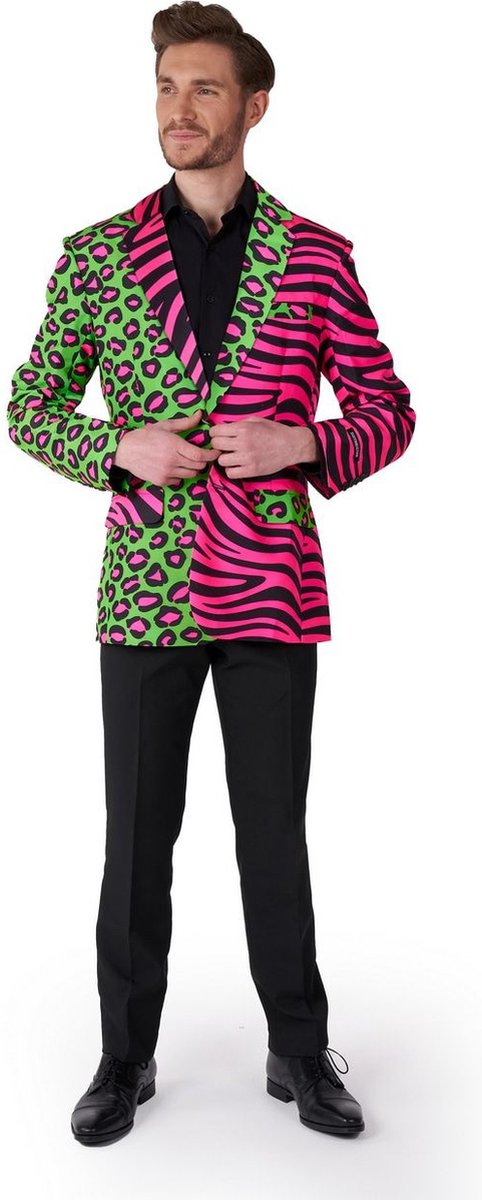 Jungle & Afrika Kostuum | Wild Party Animal Neon Groen Roze Man | Maat 44-46 | Carnavalskleding | Verkleedkleding